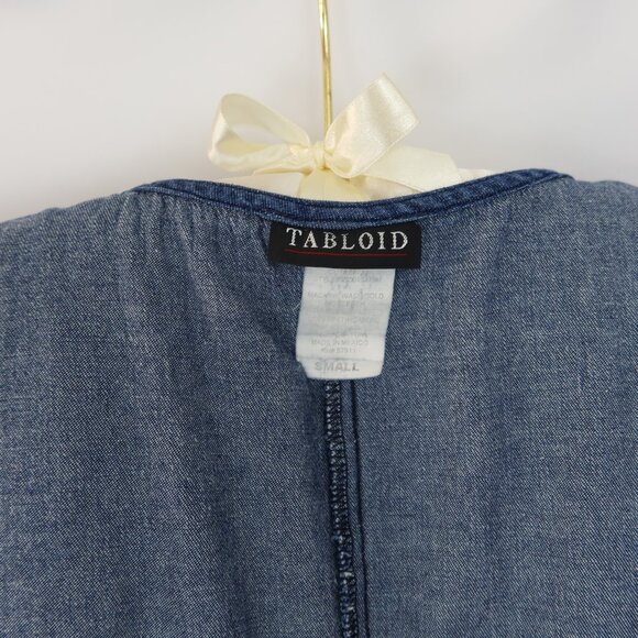 Tabloid Denim Wrap Dress Sz Small Retro Grannycore Cottage Farm Classic Western - Picture 12 of 13